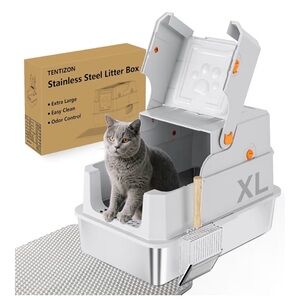 XL Stainless Steel Litter Box with Cat